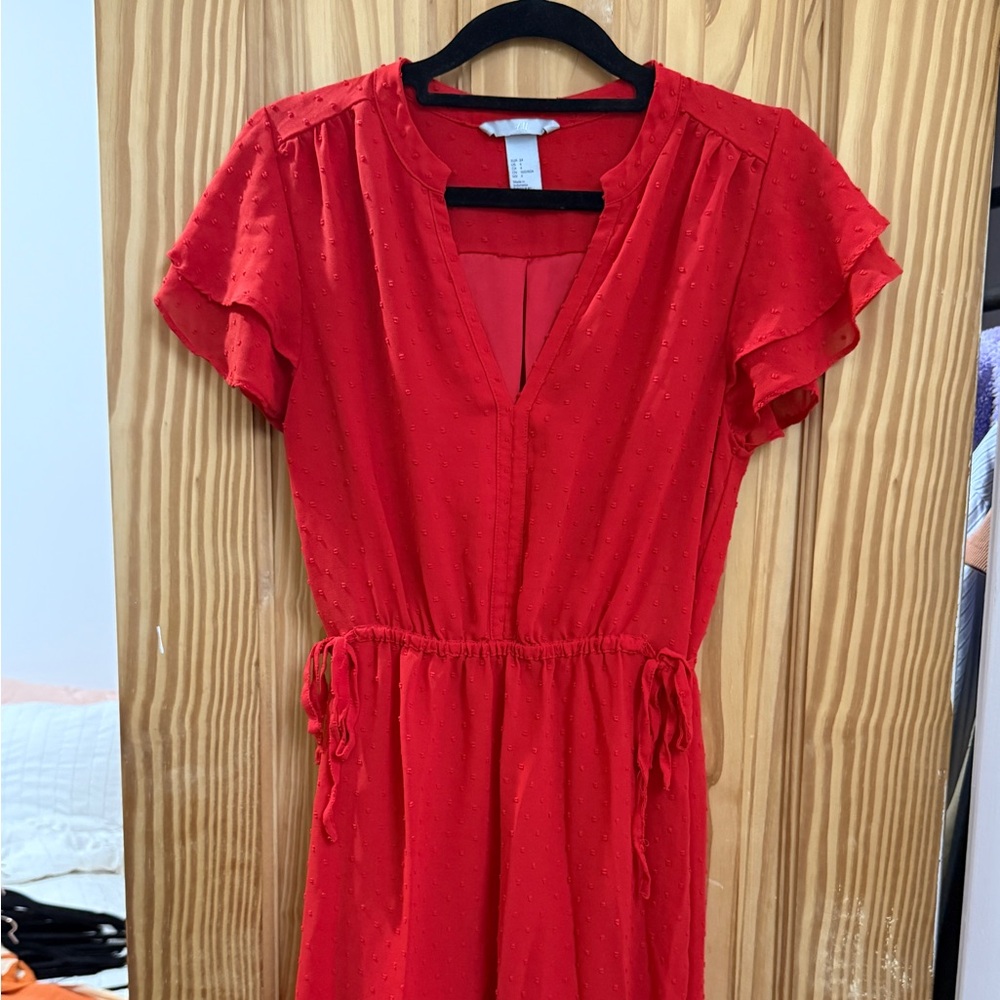 H&M Red Flutter-Sleeve Women's Dress